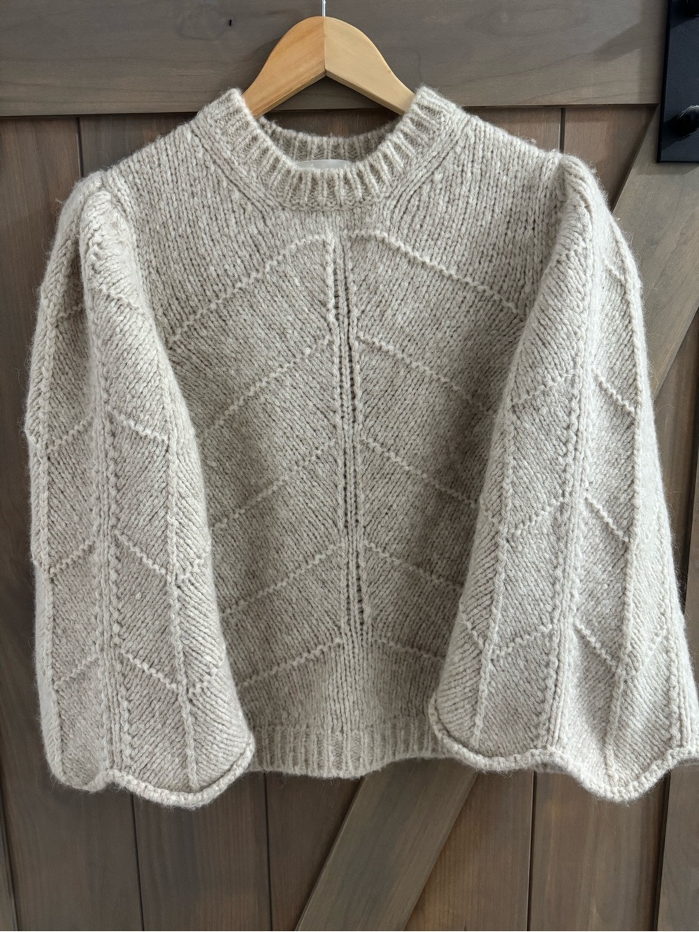 ba&sh Beige Chevron Knit Crewneck Sweater